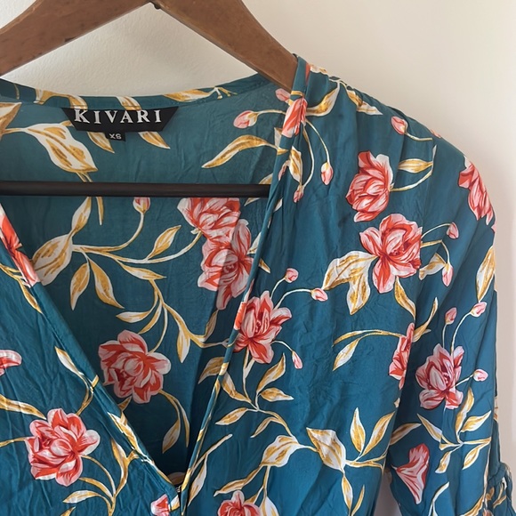 KIVARI Lucia Teal Floral Frill Wrap Mini Dress RRP$190 - Picture 13 of 16